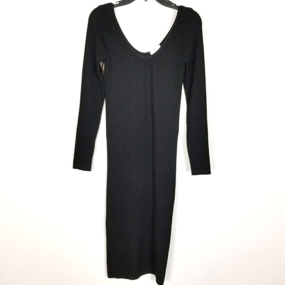 Socialite Women Ribbed Knit Midi dress Size S/M‎ Black Long Sleeve Scoop Neck
